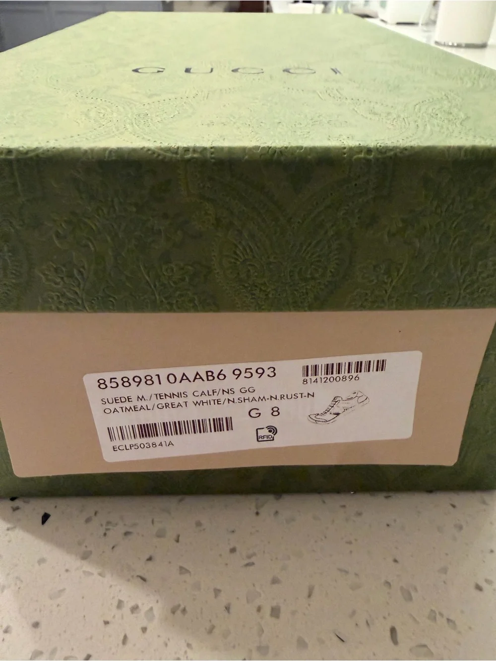 Gucci Embossed Green and Beige Shoe Box